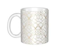 Hnnkloy Diseño geométrico dorado con brillo blanco,Taza de cerámica grande para café, ideal para cocina, restaurante, oficina o cafetería, 330 ml.