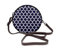 Hnnkloy Diseño geométrico marroquí moderno en azul marino,Bolso de hombro de piel sintética, bolso cruzado redondo - Bolso circular para mujer