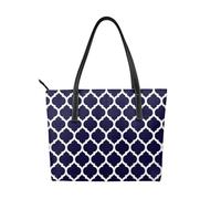 Hnnkloy Diseño geométrico marroquí moderno en azul marino,Bolso de mano de piel sintética, bolso tote de gran capacidad, bolso de hombro para mujer, ideal para el trabajo y los viajes.