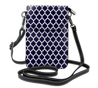 Hnnkloy Diseño geométrico marroquí moderno en azul marino,Bolsos para celular para mujer, bolsos pequeños cruzados - Cartera para celular de cuero sintético con ranuras para tarjetas de crédito