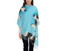 Hnnkloy Divertido cachorro de perro border collie con fondo azul,Bufanda grande de cachemira sintética para mujer, chal ligero con borlas, 197 x 72 cm