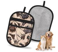 Hnnkloy Divertido Estampado de Carlino, Paquete de 2 Guantes para Eliminar el Pelo de Mascotas, Guantes de Aseo antiestáticos para Perros y Gatos.