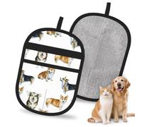 Hnnkloy Divertido Estampado de Perro Corgi (1), Paquete de 2 Guantes para Eliminar el Pelo de Mascotas, Guantes de Aseo antiestáticos para Perros y Gatos.
