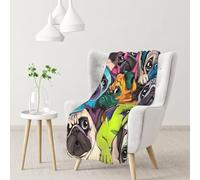 Hnnkloy Divertido Perro Pug de Dibujos Animados,Manta Suave para sofá Cama, cálida, antipilling, de Franela Afelpada, 76 x 102 cm.