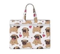 Hnnkloy Divertidos cachorros de Pugs de dibujos animados,Bolsa de lona para documentos con cremallera, bolso de mano, maletín para la escuela y la oficina.