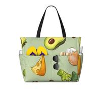 Hnnkloy Doodle de brócoli, queso y aguacate,Bolso de playa de gran capacidad, bolso de hombro de viaje para mujer, bolso de mano impermeable.
