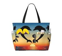Hnnkloy Dos delfines saltando en forma de corazón,Bolso de playa de gran capacidad, bolso de hombro de viaje para mujer, bolso de mano impermeable.