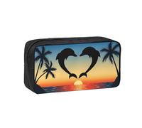 Hnnkloy Dos Delfines Saltando en Forma de corazón,Estuche de lápices de Gran Capacidad, portátil, para bolígrafos, Bolsa de papelería para la Escuela y la Oficina.