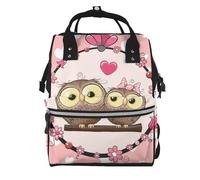 Hnnkloy Dos lindos búhos de dibujos animados.Mochila de maternidad de gran capacidad, bolso cambiador, mochila de viaje para actividades al aire libre.