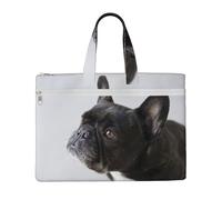 Hnnkloy Dulce mascota, lindo cachorro de bulldog francés negro,Bolsa de lona para documentos con cremallera, bolso de mano, maletín para la escuela y la oficina.