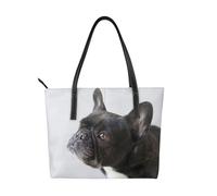 Hnnkloy Dulce mascota, lindo cachorro de bulldog francés negro,Bolso de mano de piel sintética, bolso tote de gran capacidad, bolso de hombro para mujer, ideal para el trabajo y los viajes.