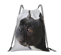 Hnnkloy Dulce mascota, lindo cachorro de bulldog francés negro,Mochila con cordón unisex, bolsa deportiva para gimnasio, mochila informal para el día a día.