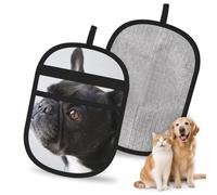 Hnnkloy Dulce Mascota, Lindo Cachorro de Bulldog francés Negro, Paquete de 2 Guantes para Eliminar el Pelo de Mascotas, Guantes de Aseo antiestáticos para Perros y Gatos.