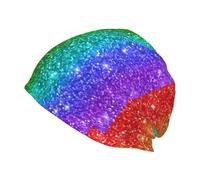 Hnnkloy El arcoíris se ve así con Lentejuelas,Gorro de Punto de poliéster, Gorro de Calavera, pasamontañas