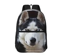 Hnnkloy El perro con cara guapa de Husky es divertido,Mochila informal de 17 pulgadas con bolsillos, resistente al agua, para la escuela.