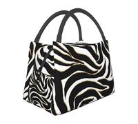 Hnnkloy Elegante estampado animal de cebra en blanco y negro con detalles dorados y negros.,Bolsa de almuerzo portátil, bolsa isotérmica, fiambrera duradera, bolsa térmica reutilizable.
