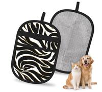 Hnnkloy Elegante Estampado Animal de Cebra en Blanco y Negro con Detalles Dorados y Negros., Paquete de 2 Guantes para Eliminar el Pelo de Mascotas, Guantes de Aseo antiestáticos para Perros y Gatos.