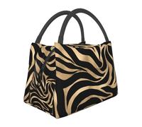 Hnnkloy Elegante estampado animal de cebra en oro metalizado negro,Bolsa de almuerzo portátil, bolsa isotérmica, fiambrera duradera, bolsa térmica reutilizable.