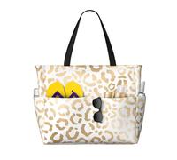 Hnnkloy Elegante guepardo leopardo blanco dorado,Bolso de playa de gran capacidad, bolso de hombro de viaje para mujer, bolso de mano impermeable.