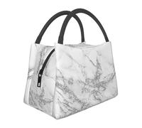 Hnnkloy Elegante mármol blanco, gris y plateado con purpurina,Bolsa de almuerzo portátil, bolsa isotérmica, fiambrera duradera, bolsa térmica reutilizable.