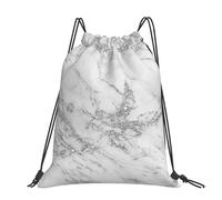 Hnnkloy Elegante mármol blanco, gris y plateado con purpurina,Mochila con cordón unisex, bolsa deportiva para gimnasio, mochila informal para el día a día.