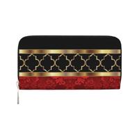 Hnnkloy Elegante patrón de trébol Rojo, Negro y Dorado,Carteras de Cuero PU de Gran Capacidad para Hombres y Mujeres.