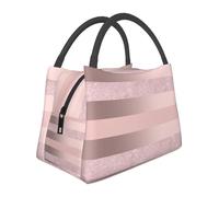 Hnnkloy Elegante raya rosa rubor con purpurina oro rosa,Bolsa de almuerzo portátil, bolsa isotérmica, fiambrera duradera, bolsa térmica reutilizable.