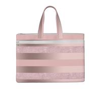 Hnnkloy Elegante raya rosa ruborizada con brillo dorado rosa,Bolsa de lona para documentos con cremallera, bolso de mano, maletín para la escuela y la oficina.