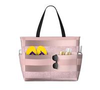 Hnnkloy Elegante raya rosa ruborizada con brillo dorado rosa,Bolso de playa de gran capacidad, bolso de hombro de viaje para mujer, bolso de mano impermeable.