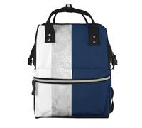 Hnnkloy Elegantes rayas blancas y azul marino en imitación de plata.Mochila de maternidad de gran capacidad, bolso cambiador, mochila de viaje para actividades al aire libre.