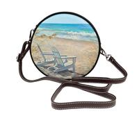 Hnnkloy Escena de playa con sillas impresas,Bolso de hombro de piel sintética, bolso cruzado redondo - Bolso circular para mujer