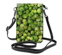 Hnnkloy Estampado de coles de Bruselas verdes,Bolsos para celular para mujer, bolsos pequeños cruzados - Cartera para celular de cuero sintético con ranuras para tarjetas de crédito