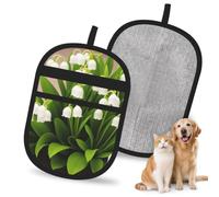 Hnnkloy Estampado de Flores de Lirio del Valle, Paquete de 2 Guantes para Eliminar el Pelo de Mascotas, Guantes de Aseo antiestáticos para Perros y Gatos.