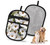 Hnnkloy Estampado de Flores de Margarita, Paquete de 2 Guantes para Eliminar el Pelo de Mascotas, Guantes de Aseo antiestáticos para Perros y Gatos.