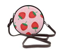 Hnnkloy Estampado de fresa rosa kawaii,Bolso de hombro de piel sintética, bolso cruzado redondo - Bolso circular para mujer