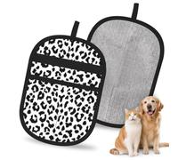 Hnnkloy Estampado de Leopardo en Blanco y Negro con Monograma, Paquete de 2 Guantes para Eliminar el Pelo de Mascotas, Guantes de Aseo antiestáticos para Perros y Gatos.