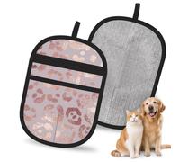 Hnnkloy Estampado de Leopardo en Oro Rosa, Paquete de 2 Guantes para Eliminar el Pelo de Mascotas, Guantes de Aseo antiestáticos para Perros y Gatos.