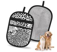 Hnnkloy Estampado de Leopardo y Tigre en Blanco y Negro, Paquete de 2 Guantes para Eliminar el Pelo de Mascotas, Guantes de Aseo antiestáticos para Perros y Gatos.