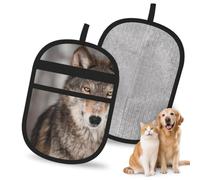 Hnnkloy Estampado de Lobo Salvaje, Paquete de 2 Guantes para Eliminar el Pelo de Mascotas, Guantes de Aseo antiestáticos para Perros y Gatos.