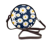 Hnnkloy Estampado de margaritas sobre fondo azul,Bolso de hombro de piel sintética, bolso cruzado redondo - Bolso circular para mujer