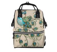 Hnnkloy Estampado de pavo real estampado.Mochila de maternidad de gran capacidad, bolso cambiador, mochila de viaje para actividades al aire libre.