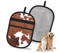 Hnnkloy Estampado de Piel de Vaca marrón con Animal, Paquete de 2 Guantes para Eliminar el Pelo de Mascotas, Guantes de Aseo antiestáticos para Perros y Gatos.