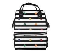 Hnnkloy Estampado de rayas de lunares arcoíris en blanco y negro.Mochila de maternidad de gran capacidad, bolso cambiador, mochila de viaje para actividades al aire libre.