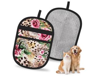 Hnnkloy Estampado de Tigre y Leopardo con Flores de Rosas, Paquete de 2 Guantes para Eliminar el Pelo de Mascotas, Guantes de Aseo antiestáticos para Perros y Gatos.