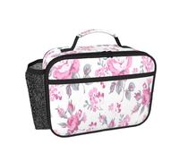 Hnnkloy Estilo Shabby Chic con estampado floral rosa y rosas pálidas blancas.,Bolsa de almuerzo portátil, fiambrera resistente, bolsa isotérmica reutilizable
