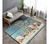 Hnnkloy Estrella de mar en la Playa sobre una Red de Pesca, Alfombra Grande Antideslizante para Sala de Estar o Dormitorio, 150 x 100 cm.