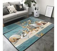 Hnnkloy Estrella de mar en la Playa sobre una Red de Pesca, Alfombra Grande Antideslizante para Sala de Estar o Dormitorio, 208 x 148 cm.
