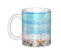 Hnnkloy Estrellas de mar sobre sal marina,Taza de cerámica grande para café, ideal para cocina, restaurante, oficina o cafetería, 330 ml.
