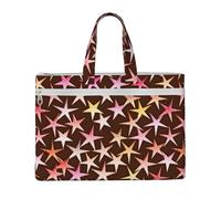Hnnkloy Estrellas de satén rosa sobre chocolate,Bolsa de lona para documentos con cremallera, bolso de mano, maletín para la escuela y la oficina.