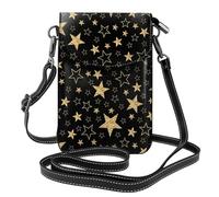 Hnnkloy Estrellas doradas sobre fondo negro,Bolsos para celular para mujer, bolsos pequeños cruzados - Cartera para celular de cuero sintético con ranuras para tarjetas de crédito